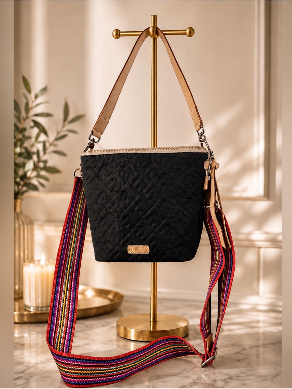 NWOT Consuela MEG WEDGE Black Quilted Crossbody Bag